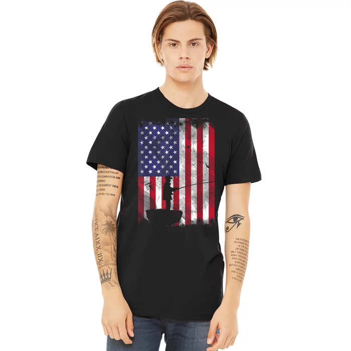 America Flag Fisherman Vintage Fishing Patriotic Angler Gift Premium T-Shirt