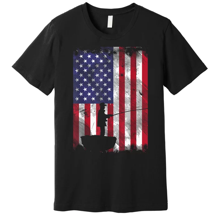 America Flag Fisherman Vintage Fishing Patriotic Angler Gift Premium T-Shirt