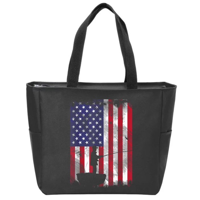 America Flag Fisherman Vintage Fishing Patriotic Angler Gift Zip Tote Bag