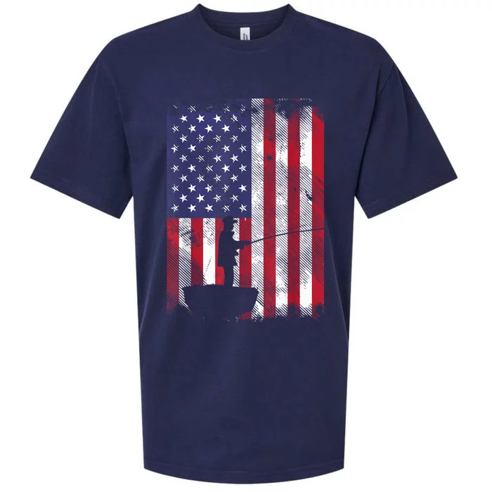 America Flag Fisherman Vintage Fishing Patriotic Angler Gift Sueded Cloud Jersey T-Shirt