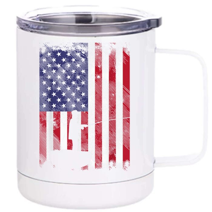 America Flag Fisherman Vintage Fishing Patriotic Angler Gift Front & Back 12oz Stainless Steel Tumbler Cup