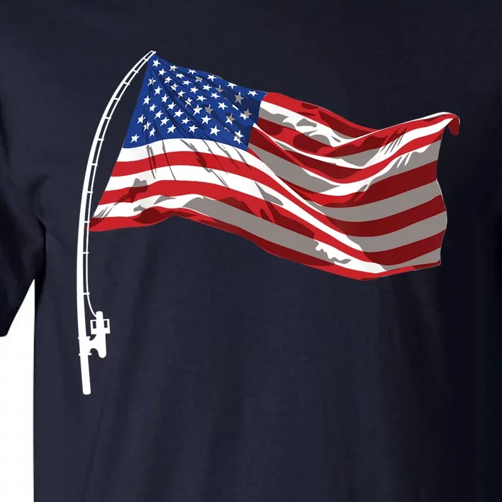 American Flag Fishing Rod 4th Of July Patriotic Fisherman Tall T-Shirt