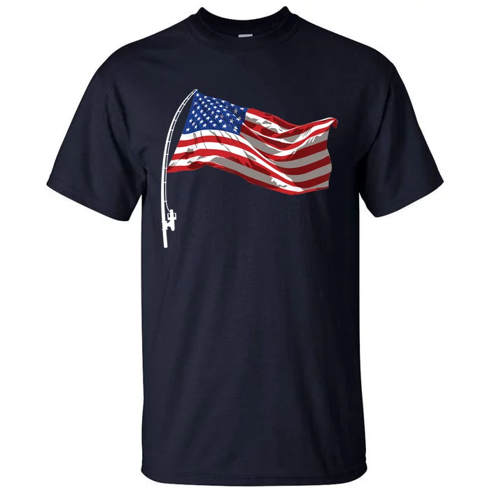 American Flag Fishing Rod 4th Of July Patriotic Fisherman Tall T-Shirt