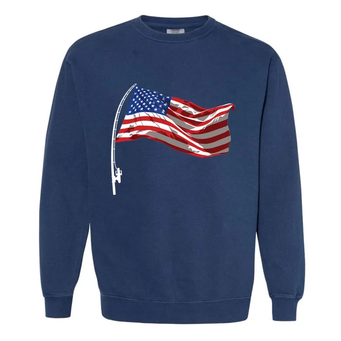 American Flag Fishing Rod 4th Of July Patriotic Fisherman Garment-Dyed Sweatshirt