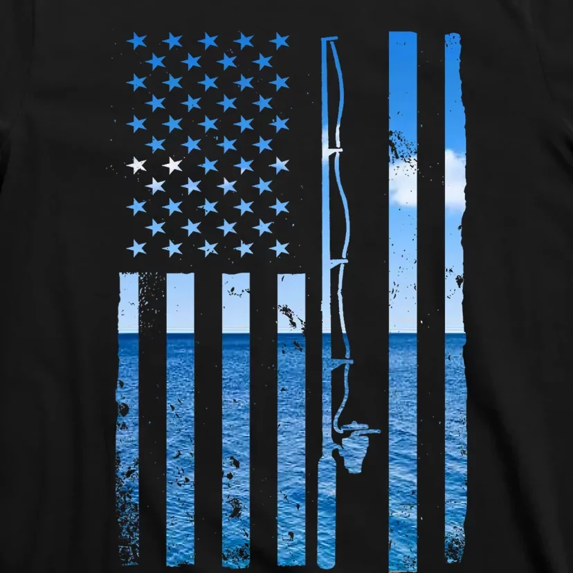 American Flag Fish Fisher Fisherman Funny Bass Fishing Usa T-Shirt