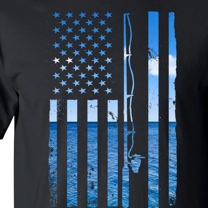 American Flag Fish Fisher Fisherman Funny Bass Fishing Usa Tall T-Shirt