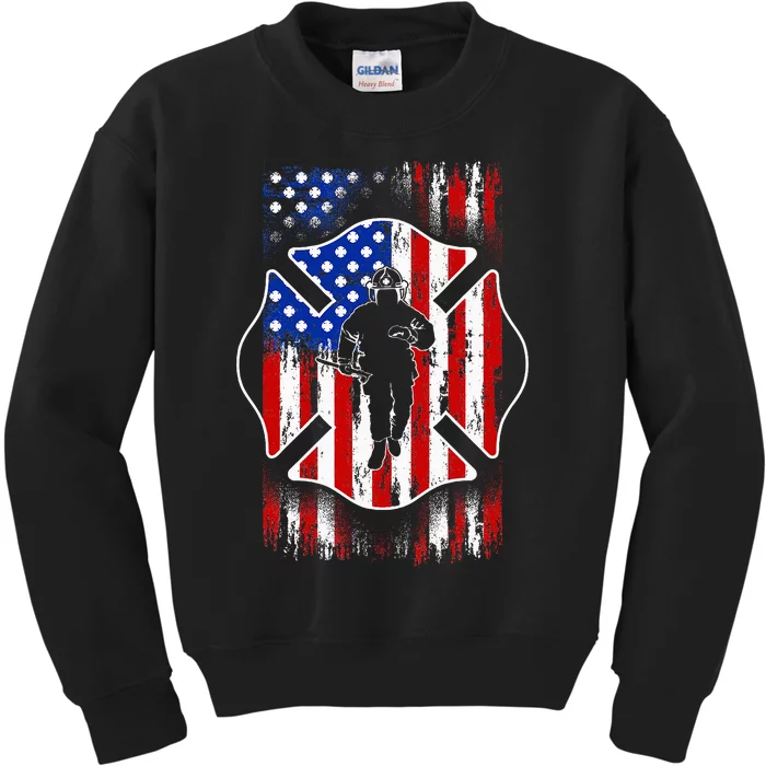 American Flag Firefighter Usa United States Badge Kids Sweatshirt