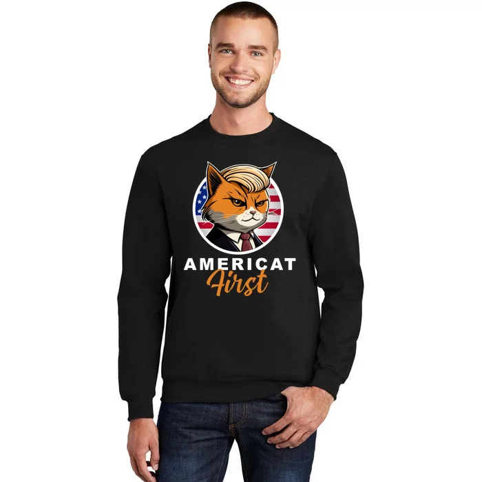 Americat First Funny Patriotic America Cat President Sweatshirt