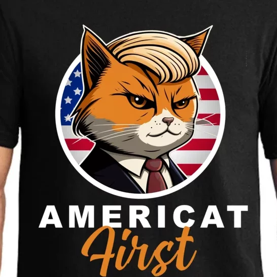 Americat First Funny Patriotic America Cat President Pajama Set