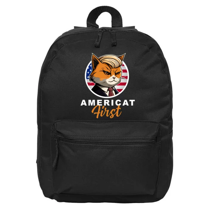 Americat First Funny Patriotic America Cat President 16 in Basic Backpack