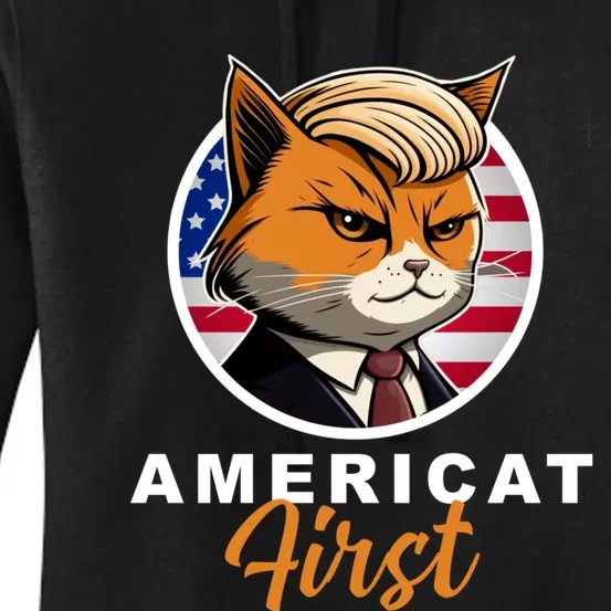 Americat First Funny Patriotic America Cat President Women's Pullover Hoodie