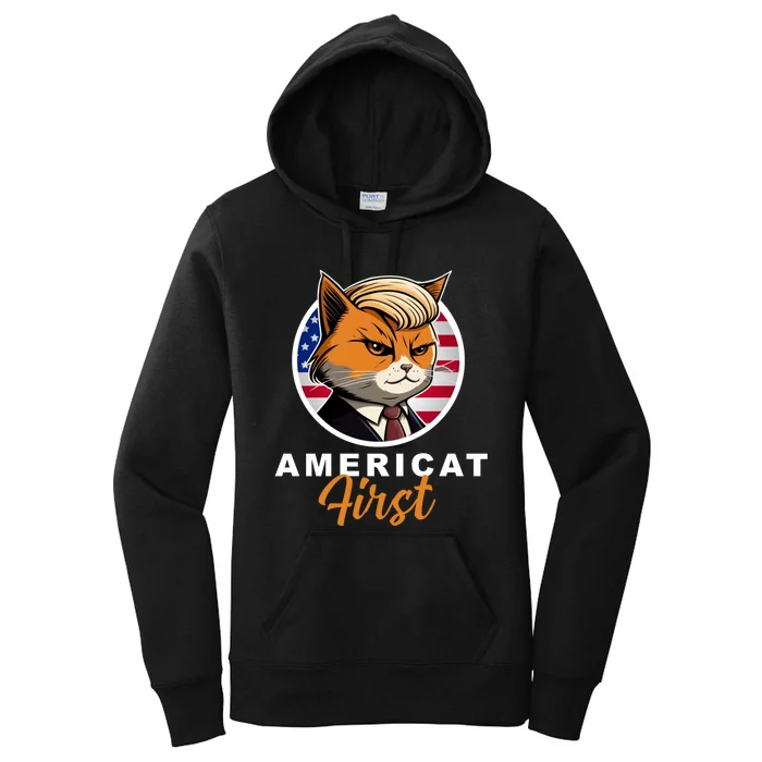 Americat First Funny Patriotic America Cat President Women's Pullover Hoodie