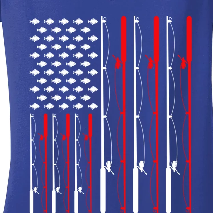 American Flag Fishing Rod Fishing Lover Gift Women's V-Neck T-Shirt