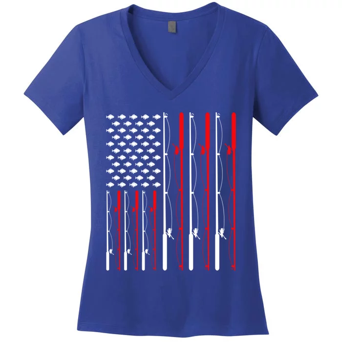 American Flag Fishing Rod Fishing Lover Gift Women's V-Neck T-Shirt