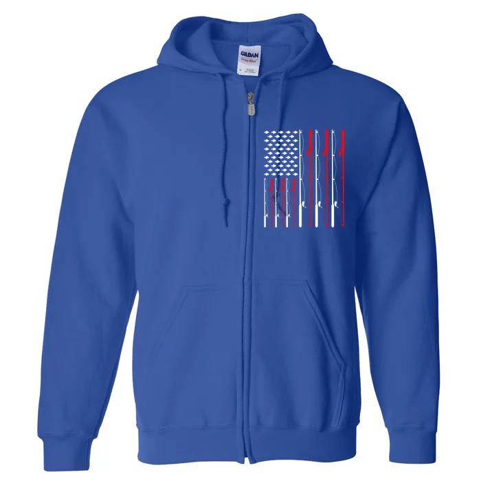 American Flag Fishing Rod Fishing Lover Gift Full Zip Hoodie