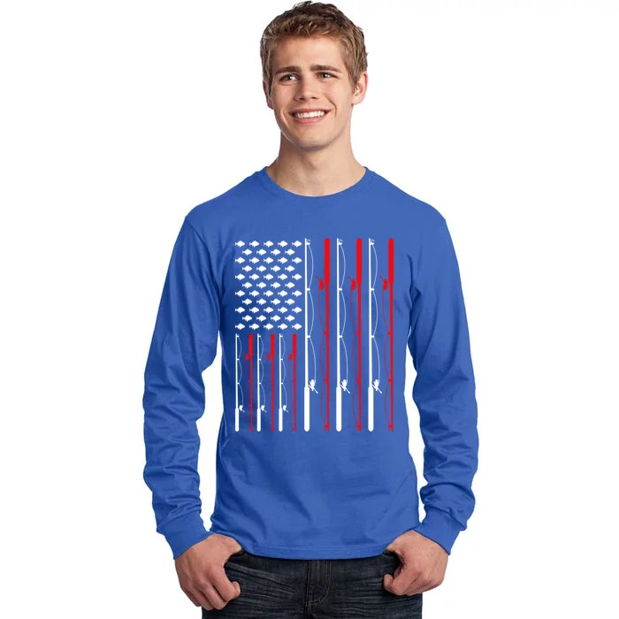 American Flag Fishing Rod Fishing Lover Great Gift Tall Long Sleeve T-Shirt