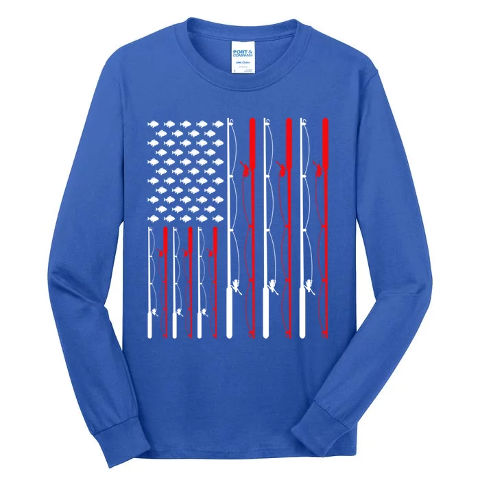 American Flag Fishing Rod Fishing Lover Great Gift Tall Long Sleeve T-Shirt