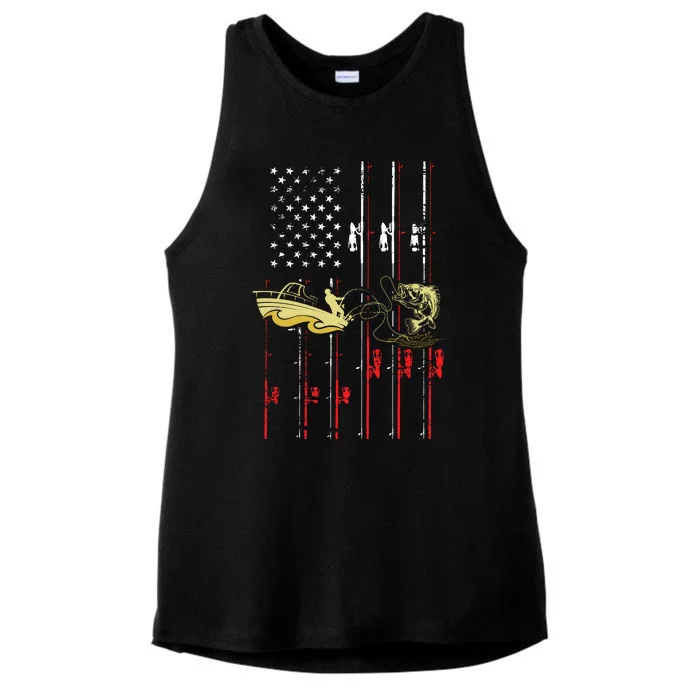 American Fishing Flag Ladies Tri-Blend Wicking Tank