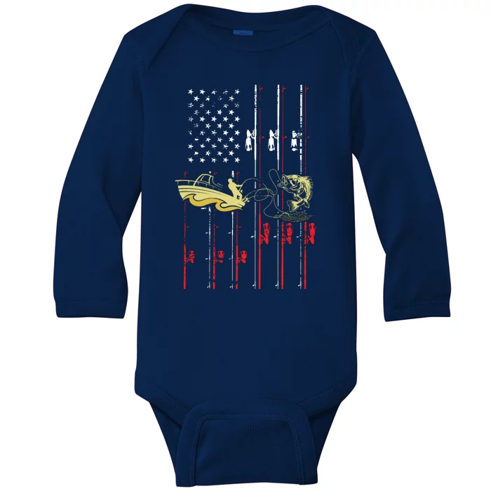 American Fishing Flag Baby Long Sleeve Bodysuit