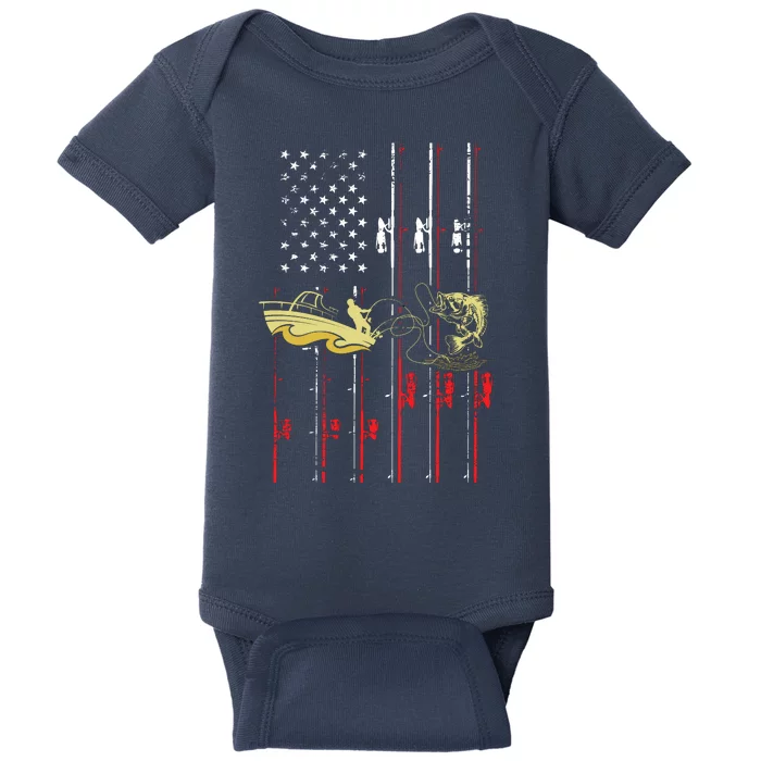 American Fishing Flag Baby Bodysuit