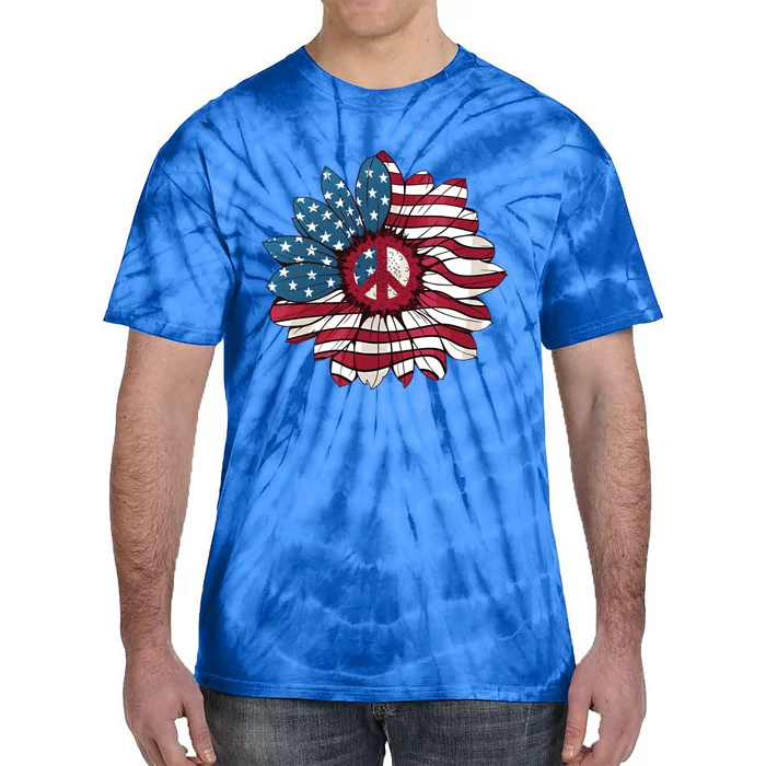 American Flag Flower Independence Day Sunflower 4th Of July Gift Tie-Dye T-Shirt