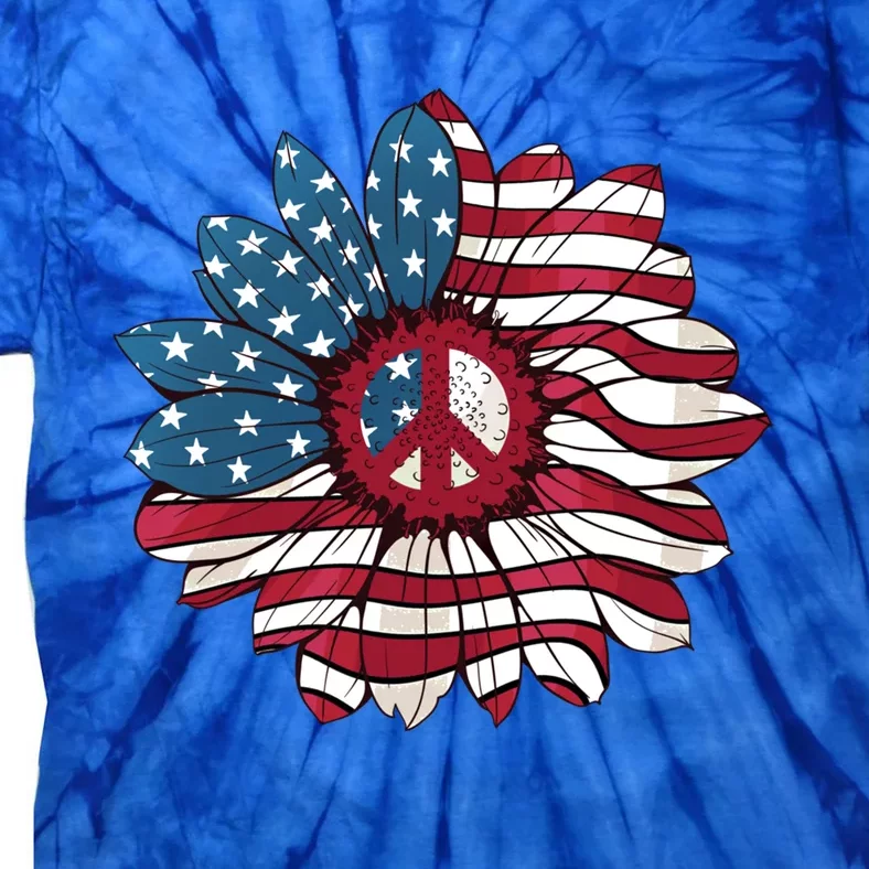 American Flag Flower Independence Day Sunflower 4th Of July Gift Tie-Dye T-Shirt