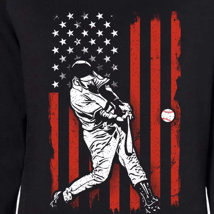 American Flag Funny Retro Baseball Lover Batter Baseball Gift Womens California Wash Sweatshirt