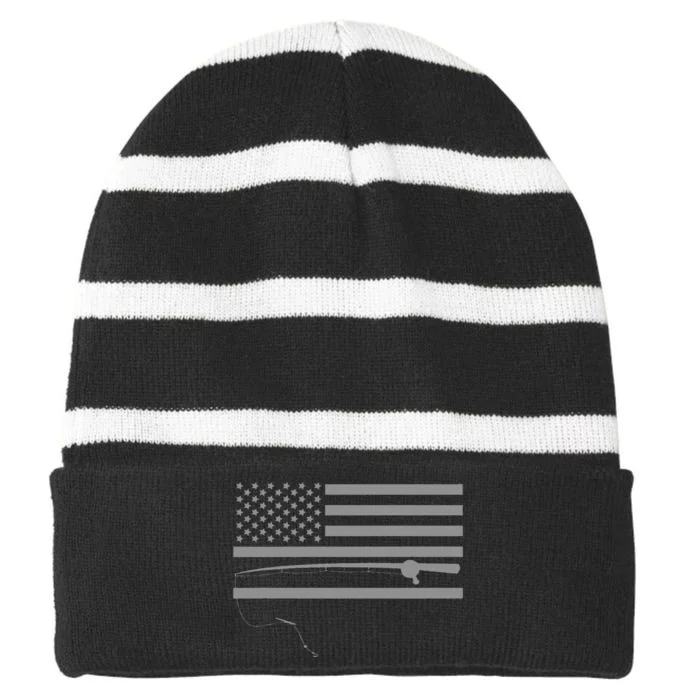 American Flag Fishing Apparel Fishing Striped Beanie with Solid Band