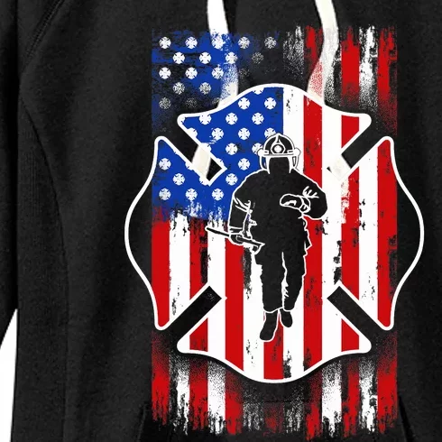 American Flag Firefighter USA United States Badge Women's Fleece Hoodie