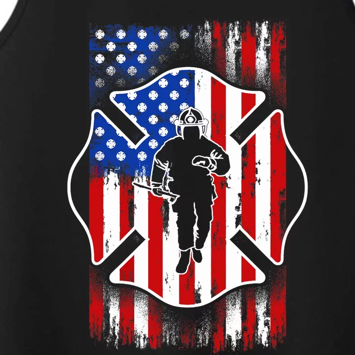 American Flag Firefighter USA United States Badge Performance Tank