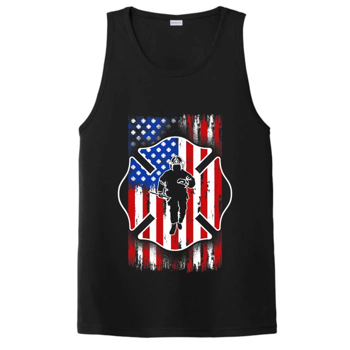 American Flag Firefighter USA United States Badge Performance Tank