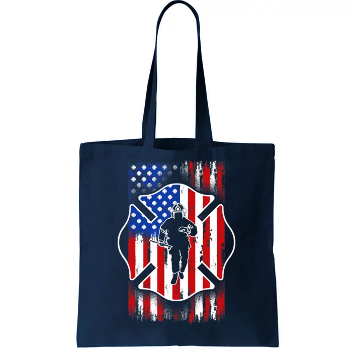 American Flag Firefighter USA United States Badge Tote Bag