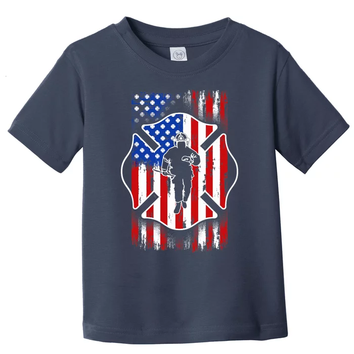 American Flag Firefighter USA United States Badge Toddler T-Shirt