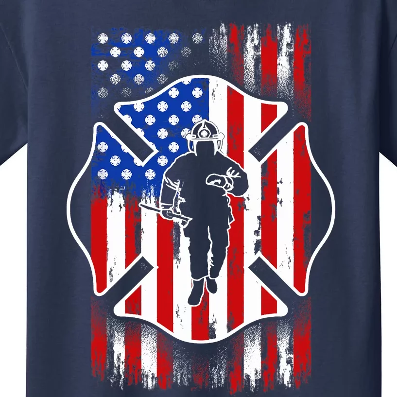 American Flag Firefighter USA United States Badge Kids T-Shirt