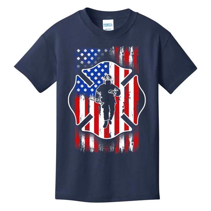 American Flag Firefighter USA United States Badge Kids T-Shirt