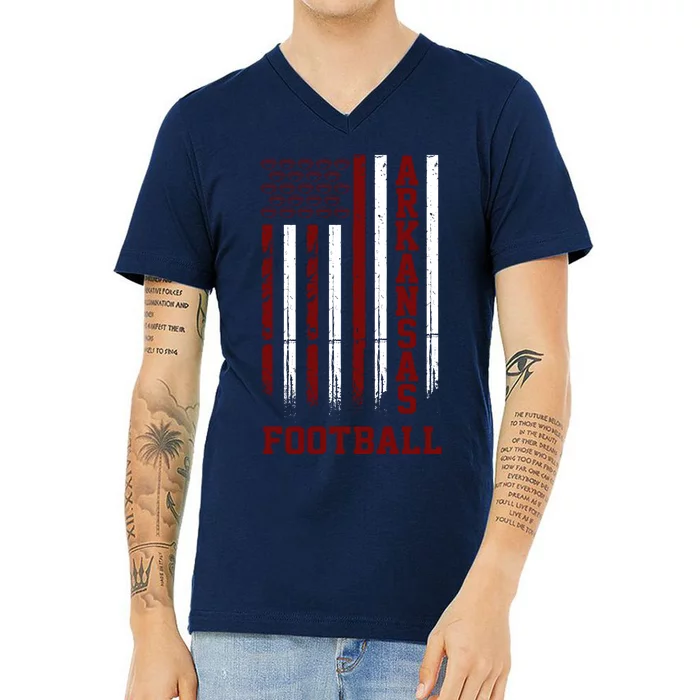 Arkansas Football Fan American Flag V-Neck T-Shirt