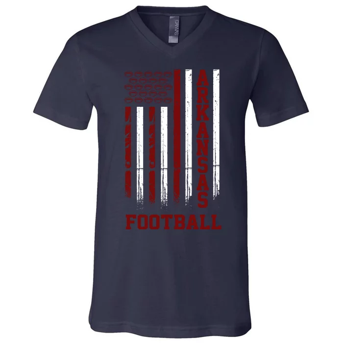 Arkansas Football Fan American Flag V-Neck T-Shirt