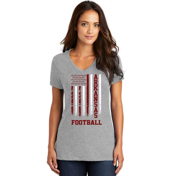 Arkansas Football Fan American Flag Women's V-Neck T-Shirt