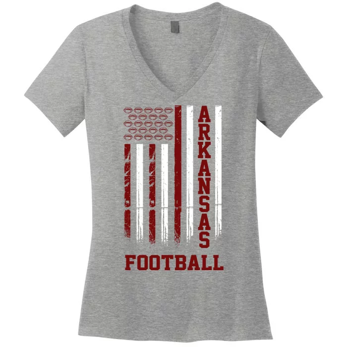 Arkansas Football Fan American Flag Women's V-Neck T-Shirt