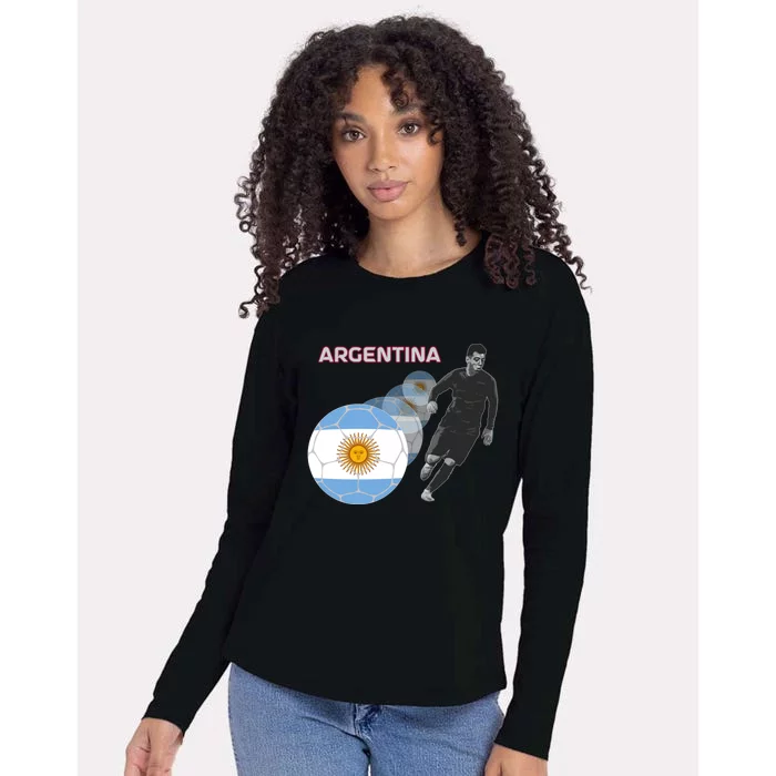 Argentina Flag Football Player World Game Winner Soccer Team Womens Cotton Relaxed Long Sleeve T-Shirt