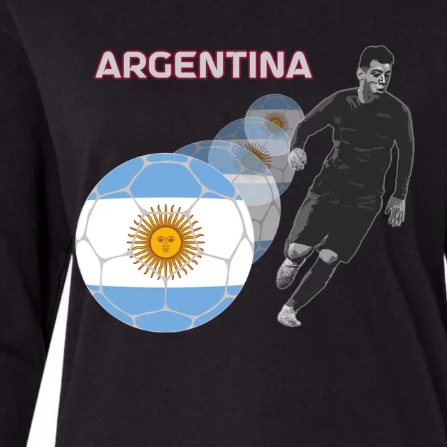 Argentina Flag Football Player World Game Winner Soccer Team Womens Cotton Relaxed Long Sleeve T-Shirt