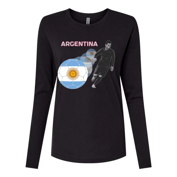 Argentina Flag Football Player World Game Winner Soccer Team Womens Cotton Relaxed Long Sleeve T-Shirt