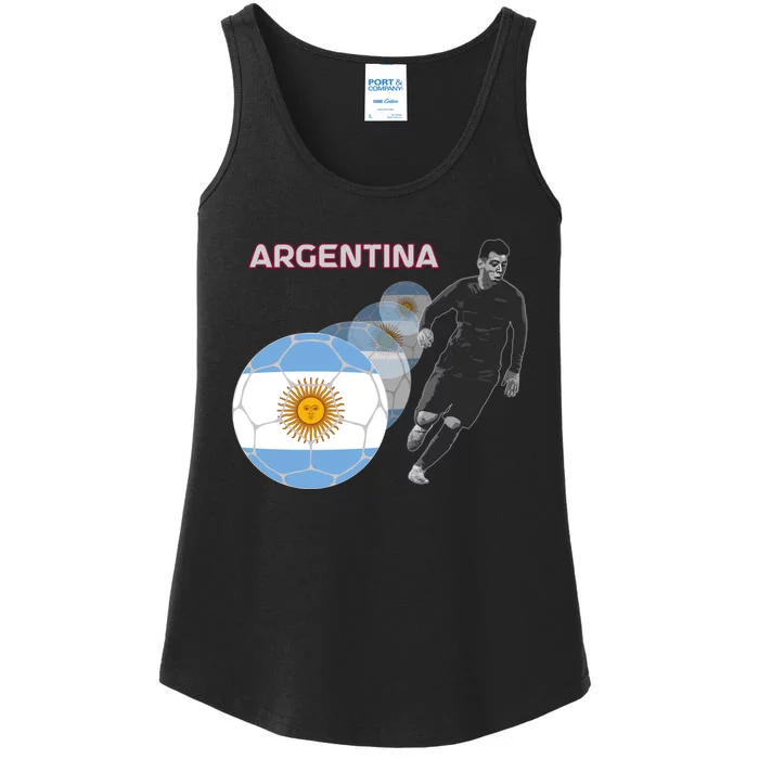 Argentina Flag Football Player World Game Winner Soccer Team Ladies Essential Tank