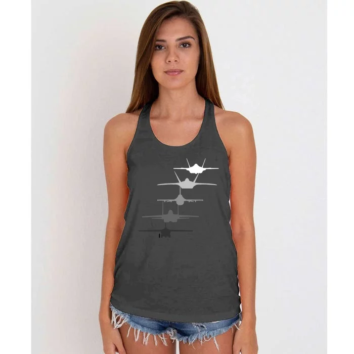 Air Force Fighter Jets F-4 F-111 F-15 F-16 F-22 F-35 Women's Knotted Racerback Tank