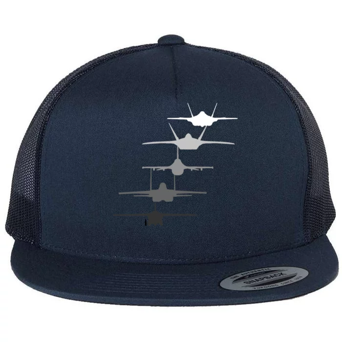 Air Force Fighter Jets F-4 F-111 F-15 F-16 F-22 F-35 Flat Bill Trucker Hat