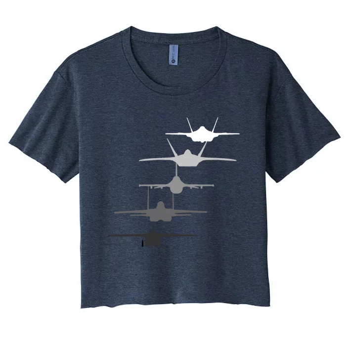 Air Force Fighter Jets F-4 F-111 F-15 F-16 F-22 F-35 Women's Crop Top Tee