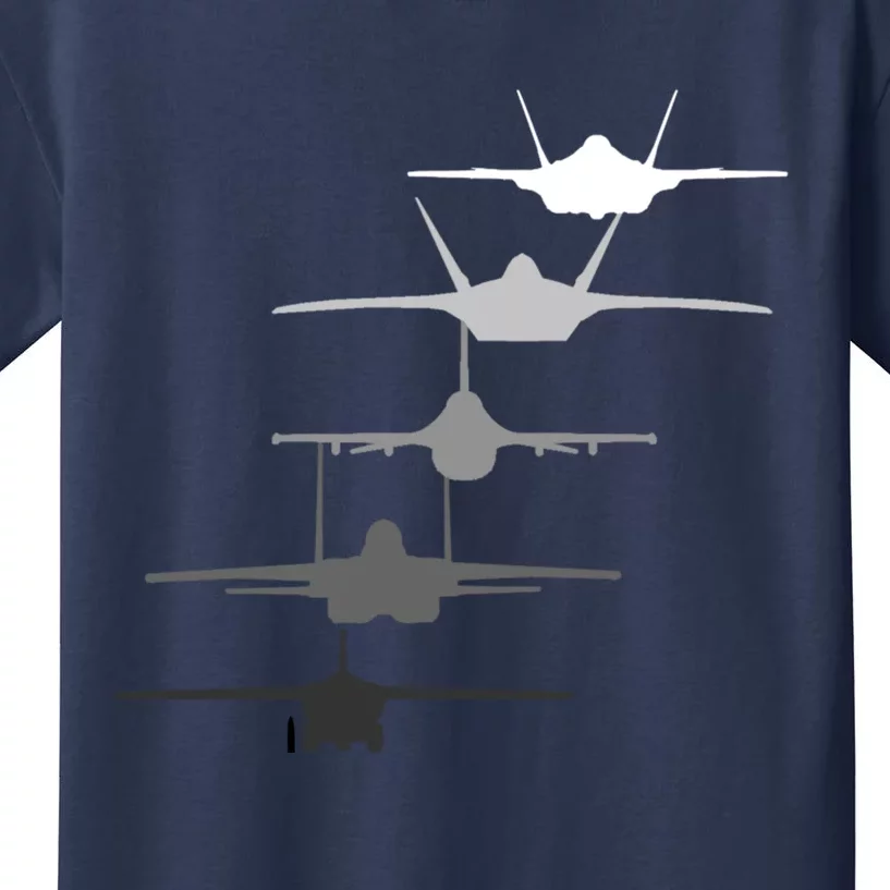 Air Force Fighter Jets F-4 F-111 F-15 F-16 F-22 F-35 Kids T-Shirt