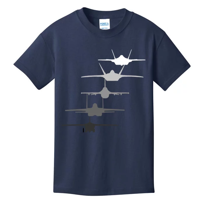 Air Force Fighter Jets F-4 F-111 F-15 F-16 F-22 F-35 Kids T-Shirt