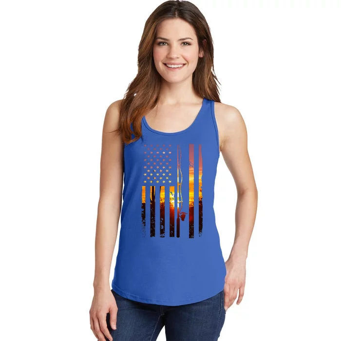 American Flag Fish Fisher Fisherman Funny Bass Fishing Usa Ladies Essential Tank