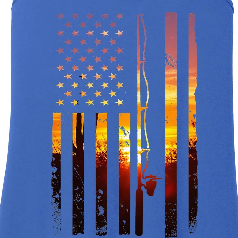 American Flag Fish Fisher Fisherman Funny Bass Fishing Usa Ladies Essential Tank